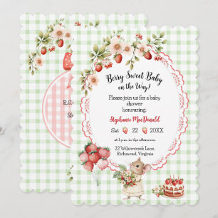 Invitation Baby shower fraise - En vichy vert