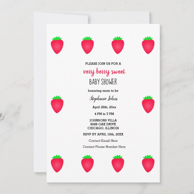 Invitation Baby shower fraise très Berry Sweet Baby Girl (Devant)