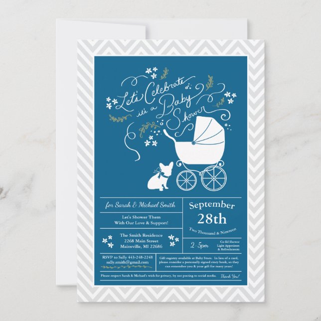Invitation Baby shower français de Bulldog Frenchie Blue (Devant)