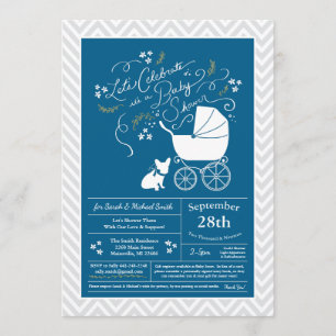 Invitation Baby shower français de Bulldog Frenchie Blue