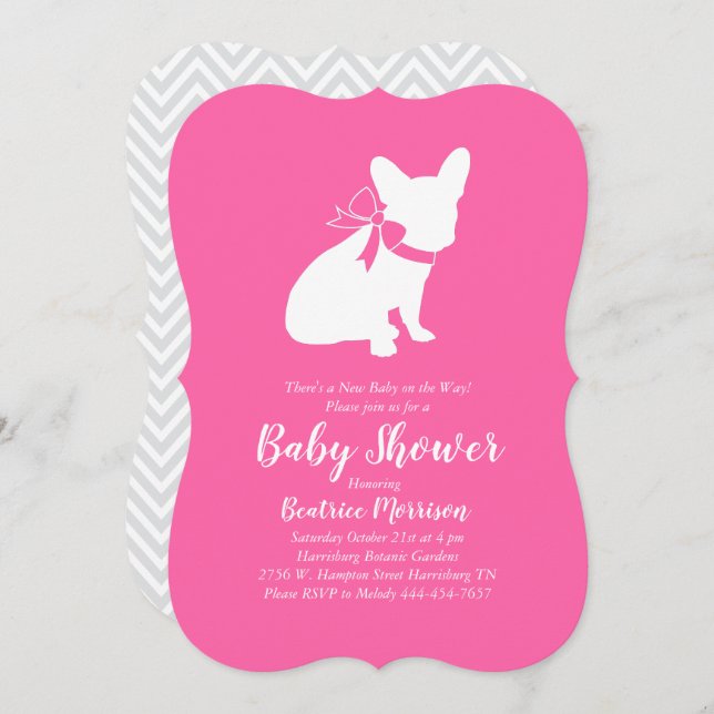 Invitation Baby shower Français de Bulldog Frenchie Rose Girl (Devant / Derrière)
