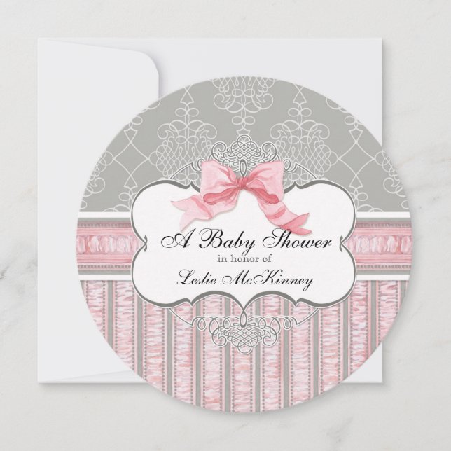 Invitation baby shower - French Bow Damask Swirl (Devant)