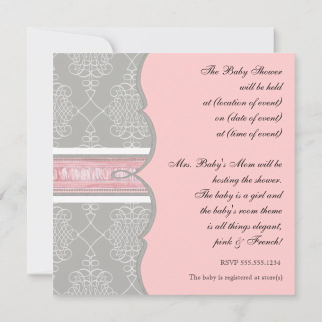 Invitation baby shower - French Bow Damask Swirl (Dos)