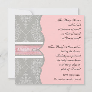 Invitation baby shower - French Bow Damask Swirl