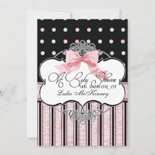 Invitation baby shower - French Bow Dot Swirl vs3