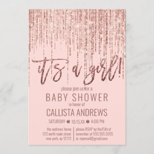 Invitation Baby shower Fringe de Parties scintillant d'or ros
