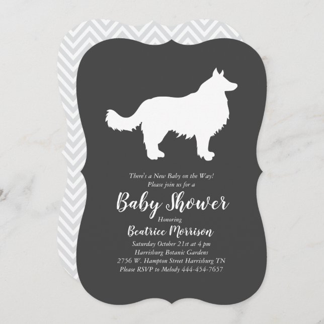 Invitation Baby shower frontalier de Chien Collie (Devant / Derrière)