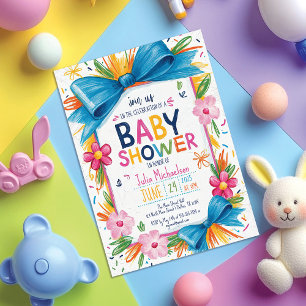Invitation Baby shower frontalier de la Bow florale colorée d
