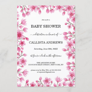 Invitation Baby shower frontalier floral en fleurs de cerises