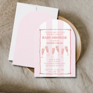 Invitation Baby shower frontalier vintage rose et rouge ondul