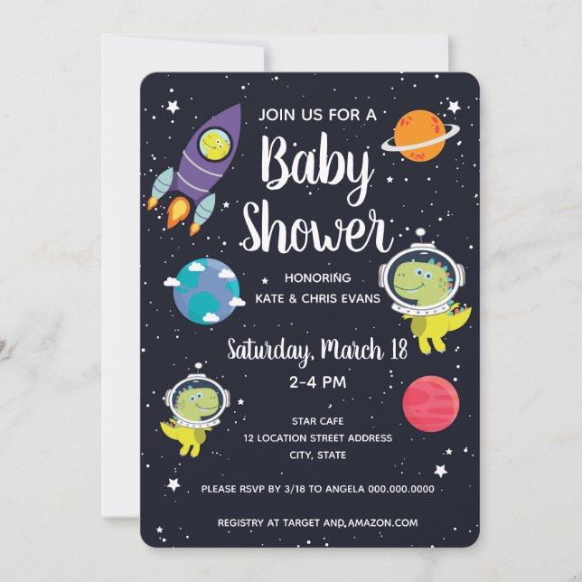Invitation Baby shower Galaxie Dinosaure Espace (Devant)