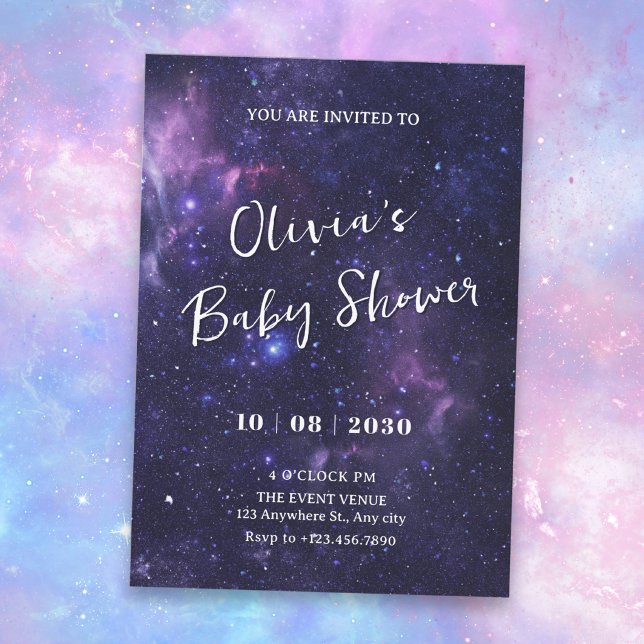 Invitation Baby shower galaxie spatiale violette (Créateur téléchargé)