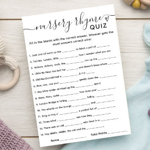 Invitation Baby shower Game Nursery Rhyme Quiz Card