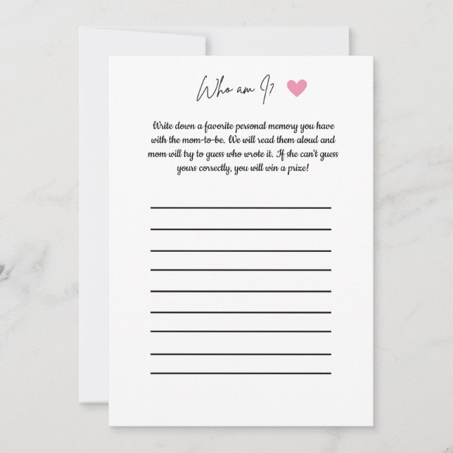Invitation Baby shower Game - Qui Suis-Je ? (Devant)