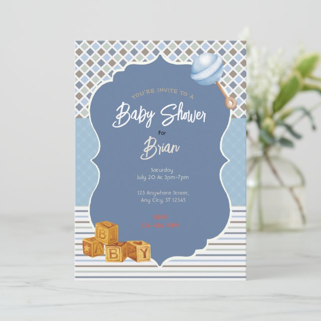Invitation Baby shower garçon (Debout devant)