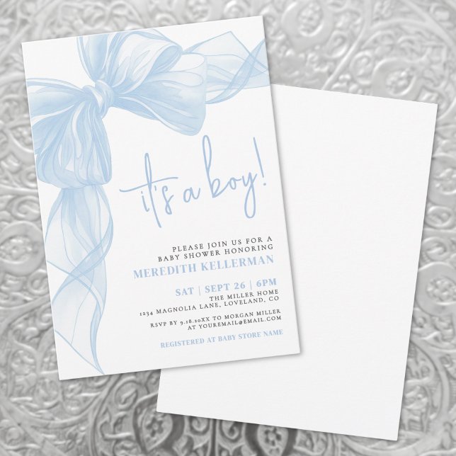 Invitation Baby Shower Garçon à l'Arc Bleu (Blue Bow Boy Baby Shower Invitation)