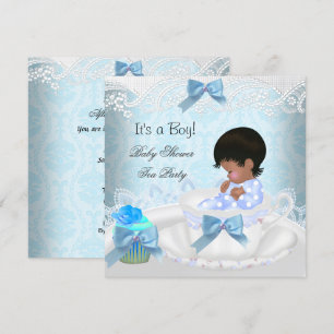 Invitation Baby Shower Garçon Afro-Américain Tasse Bleue