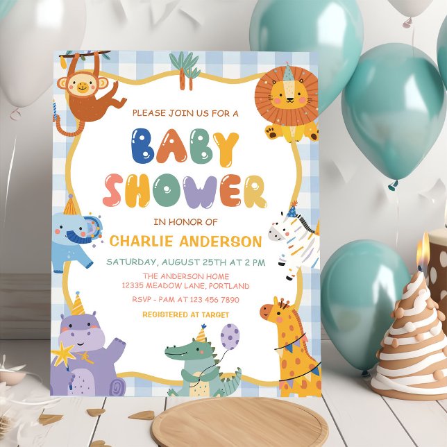 Invitation Baby Shower Garçon Animaux de Safari  (Créateur téléchargé)