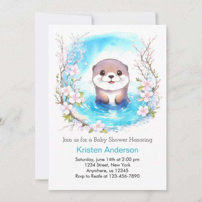 Invitation Baby shower Garçon Aquarelle Cute Otterly (Devant)