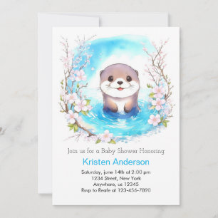 Invitation Baby shower Garçon Aquarelle Cute Otterly