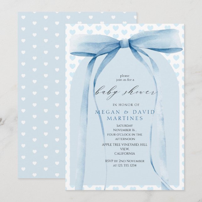 Invitation Baby Shower Garçon Arc Bleu (Devant / Derrière)