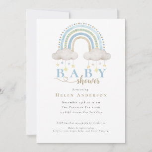 Invitation Baby Shower Garçon Arc-en-Ciel Aquarelle Bohème Bl