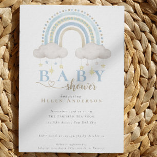 Invitation Baby Shower Garçon Arc-en-Ciel Aquarelle Bohème Bl