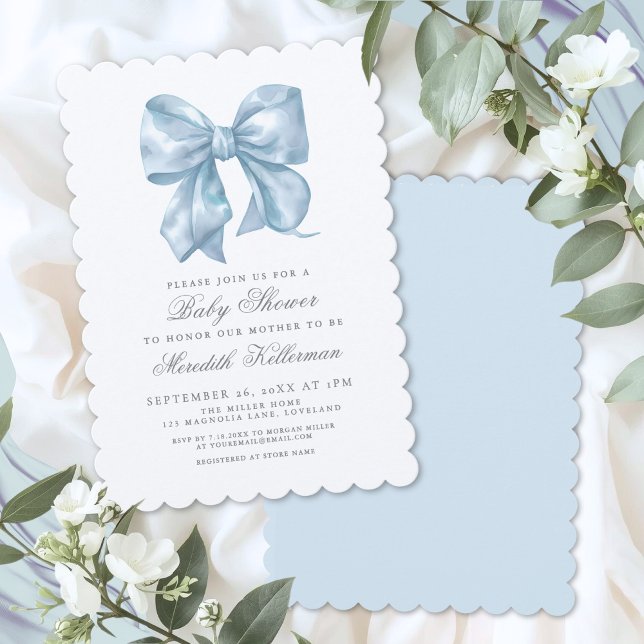 Invitation Baby Shower Garçon Arc-en-Ciel Bleu (Blue Bow Boy Baby Shower Invitation)