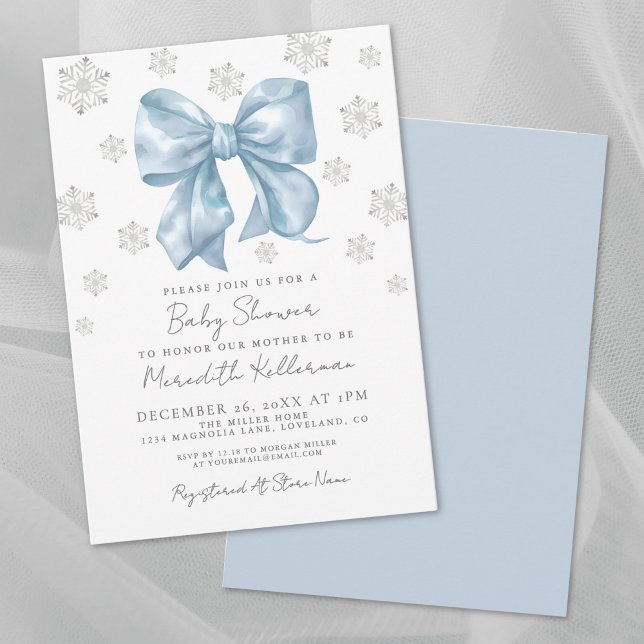 Invitation Baby Shower Garçon Arc-en-Ciel Bleu (Blue Bow Boy Baby Shower Invitation )