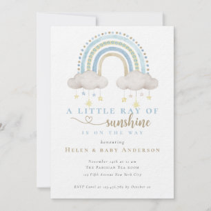 Invitation Baby Shower Garçon Arc-en-Ciel Bohème Bleu Sunshin