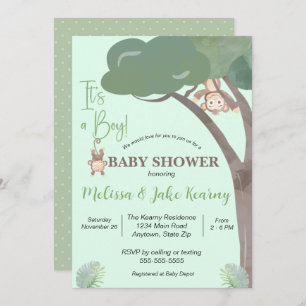 INVITATION BABY SHOWER GARÇON, BABY SHOWER MONKEY