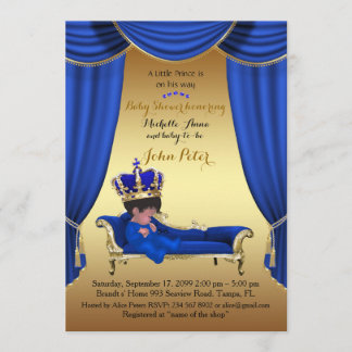 Invitation Baby shower GARÇON, bande dorée, bleu & or.