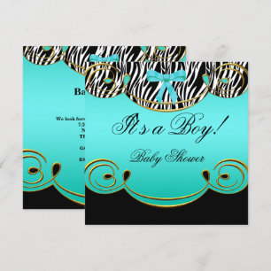 Invitation Baby Shower Garçon Bébé Bleu Canard Noir Zèbre