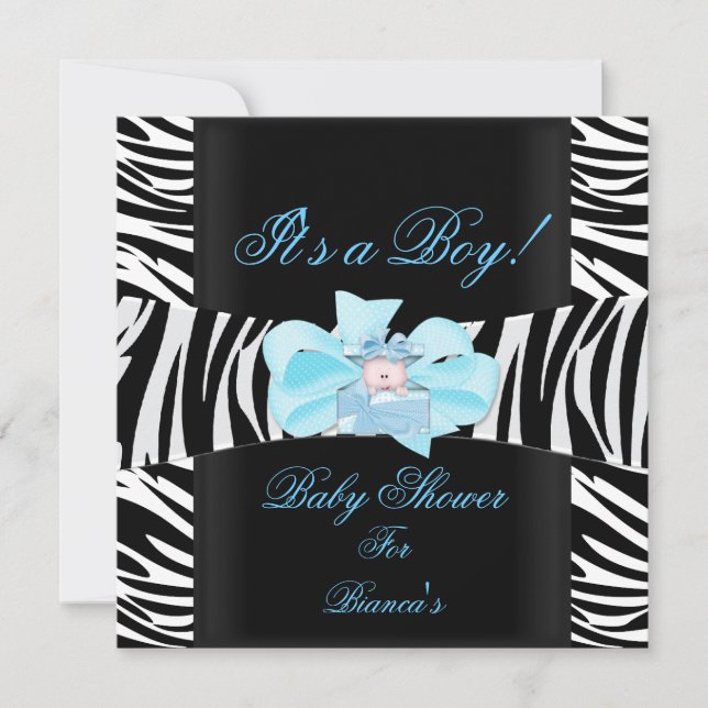 Invitation Baby Shower Garçon Bébé Bleu Noir Blanc Impression (Devant)