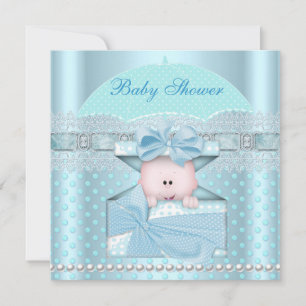 Invitation Baby Shower Garçon Bébé Bleu Turquoise Parapluie T