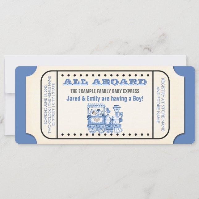 Invitation Baby Shower Garçon Billet de Train Vintage (Devant)