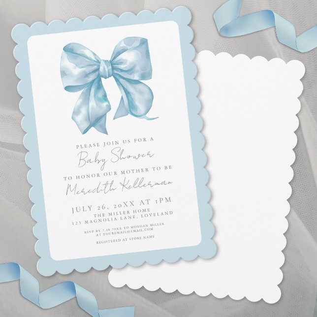 Invitation Baby shower Garçon bleu (Blue Bow Boy Baby Shower Invitation)