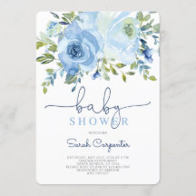 Baby shower garçon, bleu aquarelle fleuri garçon