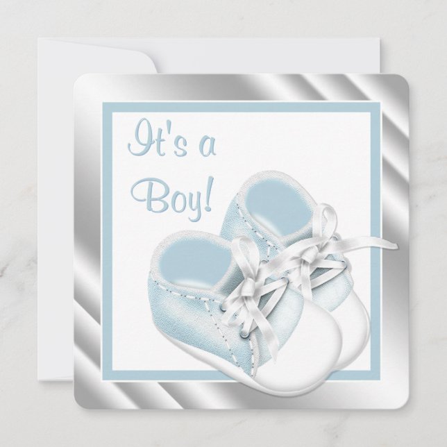 Invitation Baby Shower Garçon Bleu Argent (Devant)
