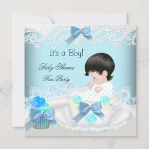Invitation Baby shower Garçon bleu Baby Teacup Cupcake 2