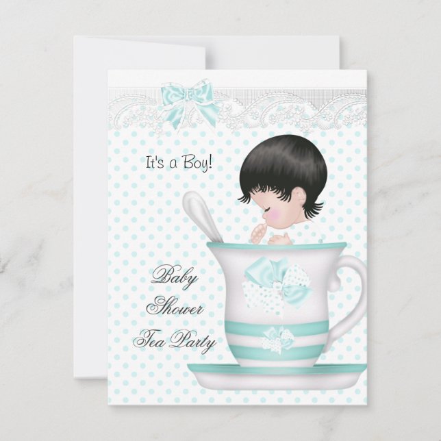 Invitation Baby Shower Garçon Bleu Bébé Tasse à Thé (Devant)