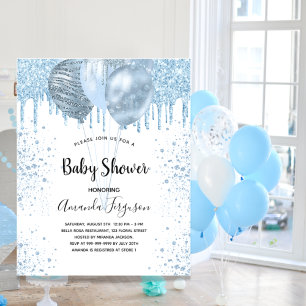 Invitation Baby shower garçon bleu blanc parties scintillant