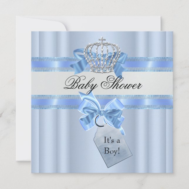 Invitation Baby shower Garçon Bleu Blanc Prince Couronne (Devant)