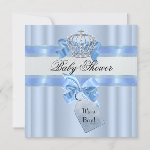 Invitation Baby shower Garçon Bleu Blanc Prince Couronne