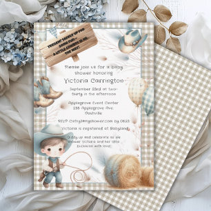 Invitation Baby shower garçon bleu Cowboy