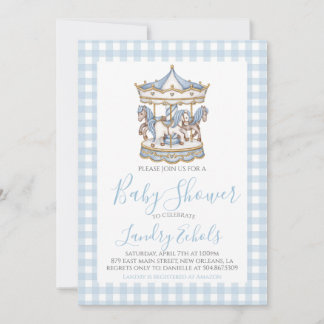 Invitation Baby shower Garçon bleu de Preppy Carousel