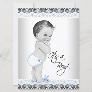 Invitation Baby Shower Garçon Bleu et Gris