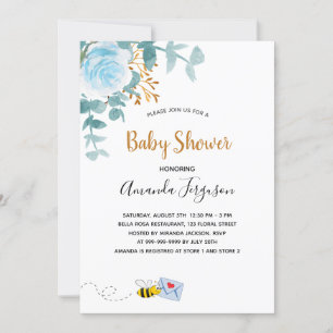 Invitation Baby shower garçon bleu floral vert maman à être
