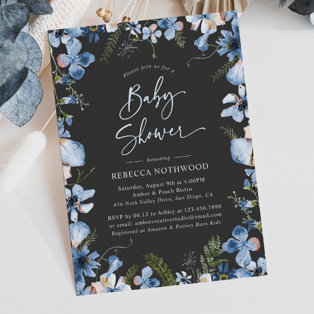 Invitation Baby shower Garçon bleu foncé gris foncé moderne (Créateur téléchargé)