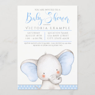 Invitation Baby Shower Garçon Bleu Gris Éléphant